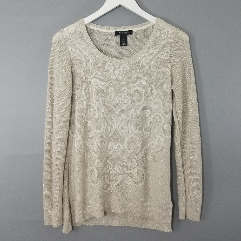 WHBM Champagne Shimmer Scoop Neck Thin Sweater
